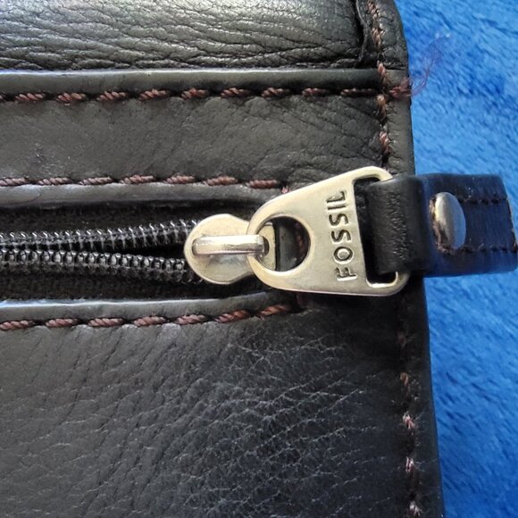 Fossil Maddox Snap Soft Black Pebbled Leather Wallet Trifold - Picture 5 of 6